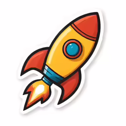a cartoon style rocket ship sticker on a white background