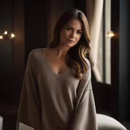 a beautiful woman posing in a living room