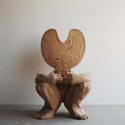 a figure of a person sitting on the floor with a heart in his hands