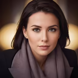 a woman with a scarf on her head