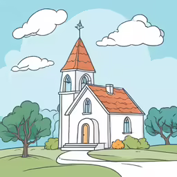 a church on a hill with clouds in the background