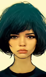 a young woman with green hair has her eyes closed