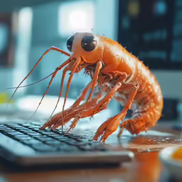 a close up of a cocker lobster on a keyboard