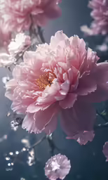 a large pink flower in bloom with water drops