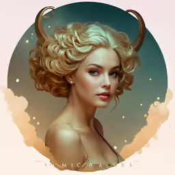 a poster with a girl wearing a horned hat