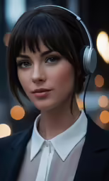 a young woman with headphones on