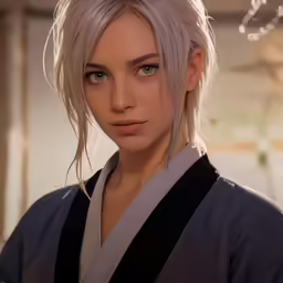 an anime character with blonde hair wearing a kimono