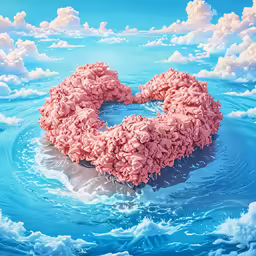 a heart shaped piece of furniture in the water