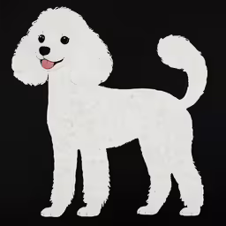 a white dog standing on top of a black background
