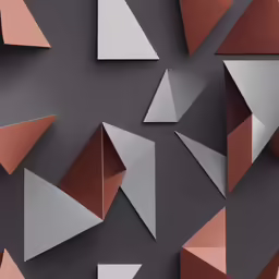 the side view of an abstract design consisting of white, red and gray shapes