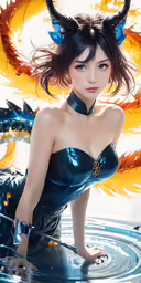an anime artwork shows a girl with horns and tail