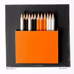 a group of different colored pencils in an orange bag