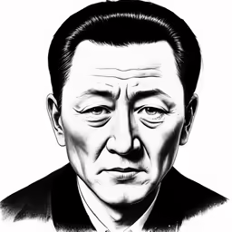 an old man with black hair and no face