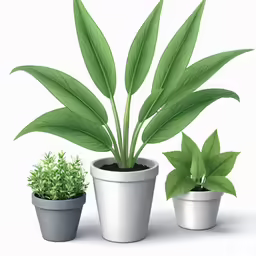 four plant in flowerpots with green leaves