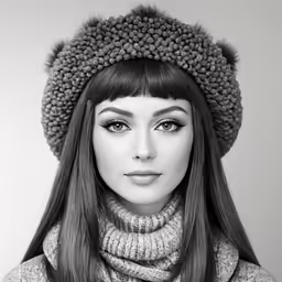 a beautiful young woman in a knit hat and scarf