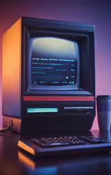 a computer on top of a desk with a coffee cup