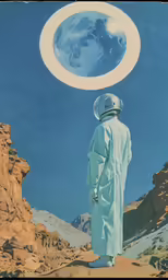 a man wearing a hat with the earth above him