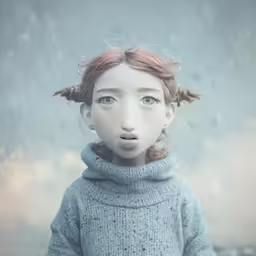 a girl in a blue sweater and silver nose ring