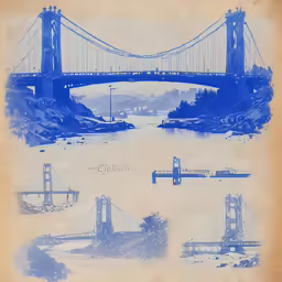a book page with illustrations of a bridge and the names of bridges