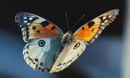 a large butterfly with blue and orange wings