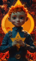 a close up of a kid with an orange hair