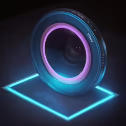 a large lens that is glowing in the dark