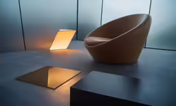 two illuminated objects are arranged by the floor
