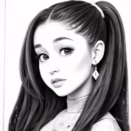 the woman is drawing her face in pencil