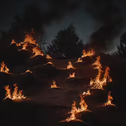 a group of flames that are burning into the sky
