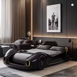 a large bed sitting in the middle of a room