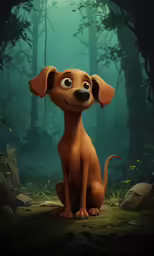 an image of the cute red dog in the forest