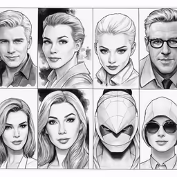 some avengers character model sheet in black and white