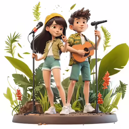 there are two children that are playing the guitar