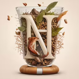 a glass jar full of food that has the letter n in it