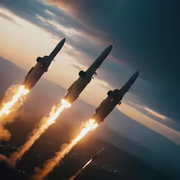 three jets flying in the air with some smoke behind them