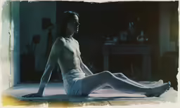 a person that is sitting down on the floor