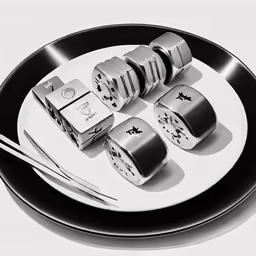 a white plate with four different kinds of metal objects on it