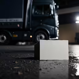 a truck is next to a blank sign on a street