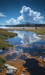 a very clear, blue sky over a stream