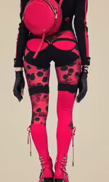 woman wearing black and pink thigh highs with a backpack