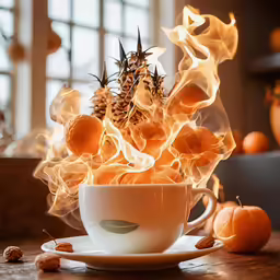 a bowl full of some kind of food with flames in it