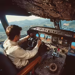 a pilot is sitting in the cockpit of an aircraft