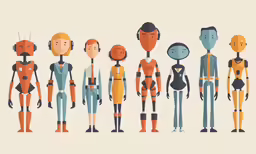 a series of stylized illustrations of men and women from different generations