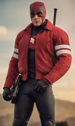 the character dared wears red leather and is holding a sword