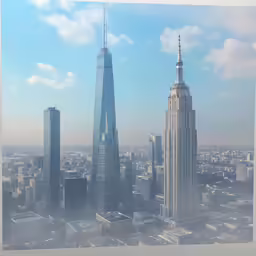 an aerial view of some tall buildings and clouds