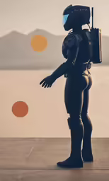 a robotic looking at the back of the woman