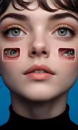 a woman with makeup and an arrow sticking out of her eye