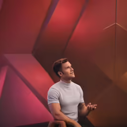 a man is sitting on a chair looking up at something