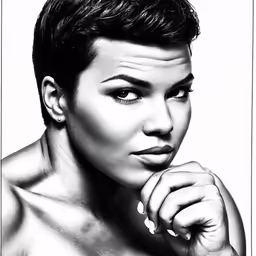 a woman poses for a portrait in a black and white photo