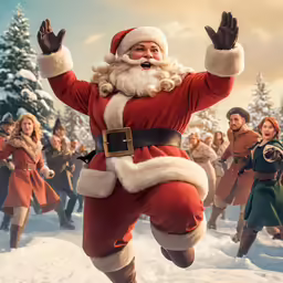 a man in a santa suit running through the snow